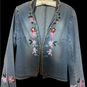 INC International Concepts Blue Embroidered Jean Jacket